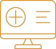 Online Healthcare Application In Computer Screen Orange Linear Icon. vector