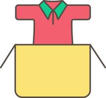 Open Shirt Carton Box Icon In Red And Yellow Color. vector