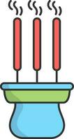 Illustration Of Burning Incense Stick Stand Icon. vector