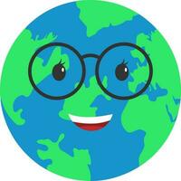 Eyeglasses Wearing Happy Cartoon Earth Globe Flat Icon. vector