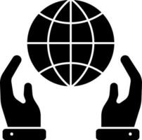 Globe Holding Hand Icon In Color. vector