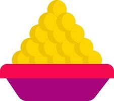 Yellow And Pink Illustration of Ladoo Sweets Balls Pot Flat Icon. vector