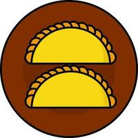 Flat Gujia Dumplings Dish Plate Icon In Yellow And Brown Color. vector