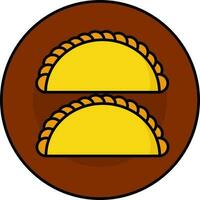 Flat Gujia Dumplings Dish Plate Icon In Yellow And Brown Color. vector