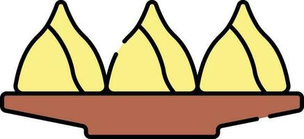 Samosa Plate Icon In Yellow And Brown Color. vector