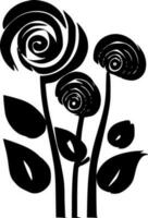 arrollado flores - negro y blanco aislado icono - vector ilustración