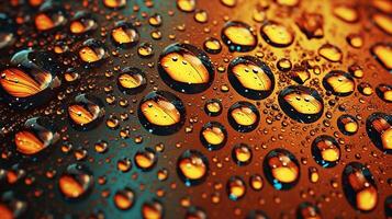 Water droplets on a surface in macro view. photo