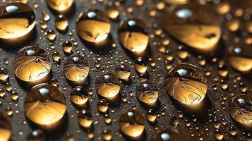 Water droplets on a smooth surface, reflecting light and creating a mesmerizing pattern. photo