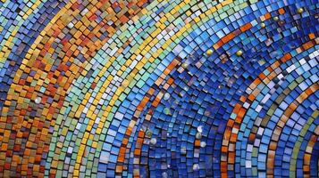 A colorful and intricate mosaic tile wall up close. photo