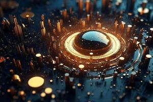 A digitally rendered futuristic metropolis. photo