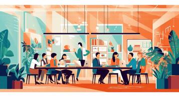 Illustration a group of businessmen in a modern office environment, highlighting their synergy as they work together on a project. . photo