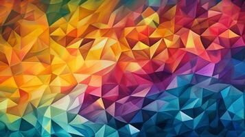 A vibrant geometric abstract background made of colorful triangles. photo