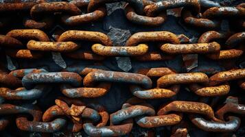 Stacked rusted metal chains with industrial feel. photo