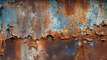 A weathered and corroded metal surface with punctures and gaps. photo