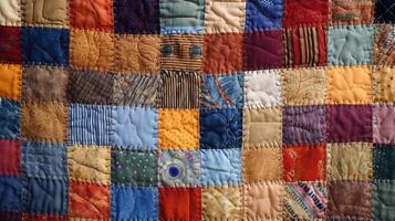 A colorful quilt on a cozy bed. photo