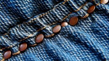 A pair of denim jeans with button detailing. photo