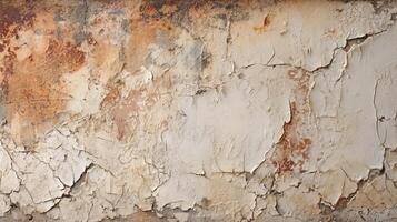 A textured wall with flaking paint and peeling layers. photo