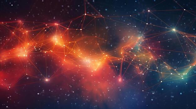 Abstract background with colorful lines and dots. photo