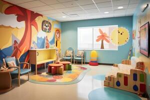 A vibrant and playful mural in a child's playroom. photo