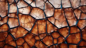 A close-up view of a textured cracked surface. photo