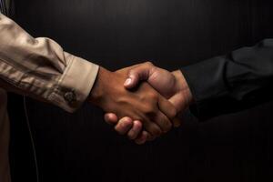 Two businesspeople shaking hands in agreement. photo