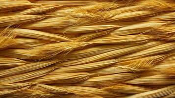 A macro shot of golden straw texture. photo