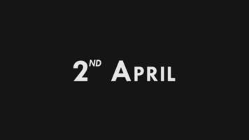 andra, 2:a april text Häftigt och modern animering intro outro, färgrik månad datum dag namn, schema, historia video