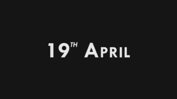 negentiende, 19e april tekst koel en modern animatie intro uit, kleurrijk maand datum dag naam, schema, geschiedenis video