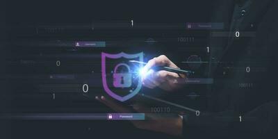 empresario demostración datos acceso proteccion con llave icono ,seguridad tecnología ,acceso a el en línea base de datos ,datos proteccion y intimidad con cifrado ,conectando software con autenticación foto