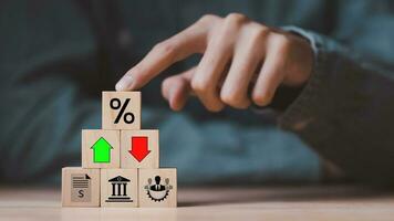 concept of interest rates and dividends ,Financial interest rates ,investment growth percentage and interest on deposits ,an increase in interest rates ,stock market ,Retirement returns photo