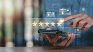 Consumers review and rate their satisfaction, opinions, reviews to assess the quality of products and services ,excellent survey ,showing feedback from customers, Excellence in service photo