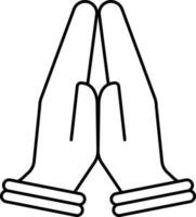 Folded Hand Icon In Black Linear Art. vector