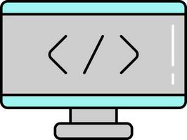 Web Programming In Computer Screen Grey And Turquoise Icon. vector