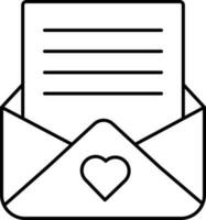 Open Letter With Heart Envelope Icon In Black Stroke. vector