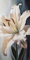 An extreme close up of a beautiful lily oil painting. photo