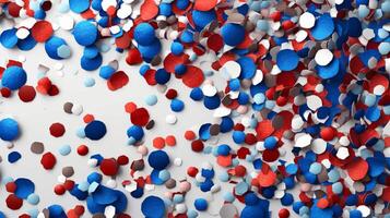 Festive red white and blue 4th July party celebration confetti background. photo
