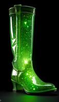 Uranium glass, boots, fashion black background. photo