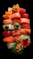 Sushi, deconstructed masterpiece, vibrant fish slices. photo