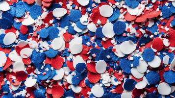 Festive red white and blue 4th July party celebration confetti background. photo