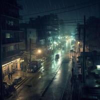 pesado lluvia y oscuro noche en el urbano. ai generativo foto