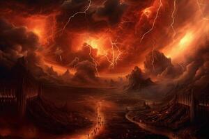 bright lightnings in apocalyptic sky. photo