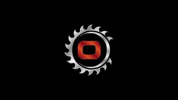 English alphabet O with the saw blade. Carpentry, woodworking logo video animation. Logo footage for sawmill business and company identity