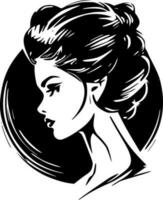 mujer - negro y blanco aislado icono - vector ilustración