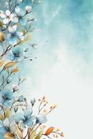 light blue background paper texture tiny petal flower painting in watercolor style. photo