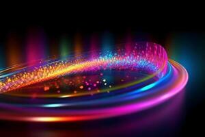 hyper loop or warp technology concepts with flow of Digital stream in line multicolor neon. photo