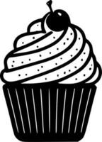 Cupcake, Black and White Vector illustration