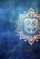 Indigo color background paper texture Rangoli pattern painting. photo