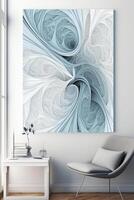 Light Blue and White Fractal Canvas Print, Abstract Line Art, Printable Wall Art, Minimalist Poster. photo
