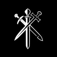 cruzado espadas - negro y blanco aislado icono - vector ilustración