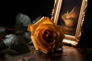 golden rose frame, middle space is empty. photo